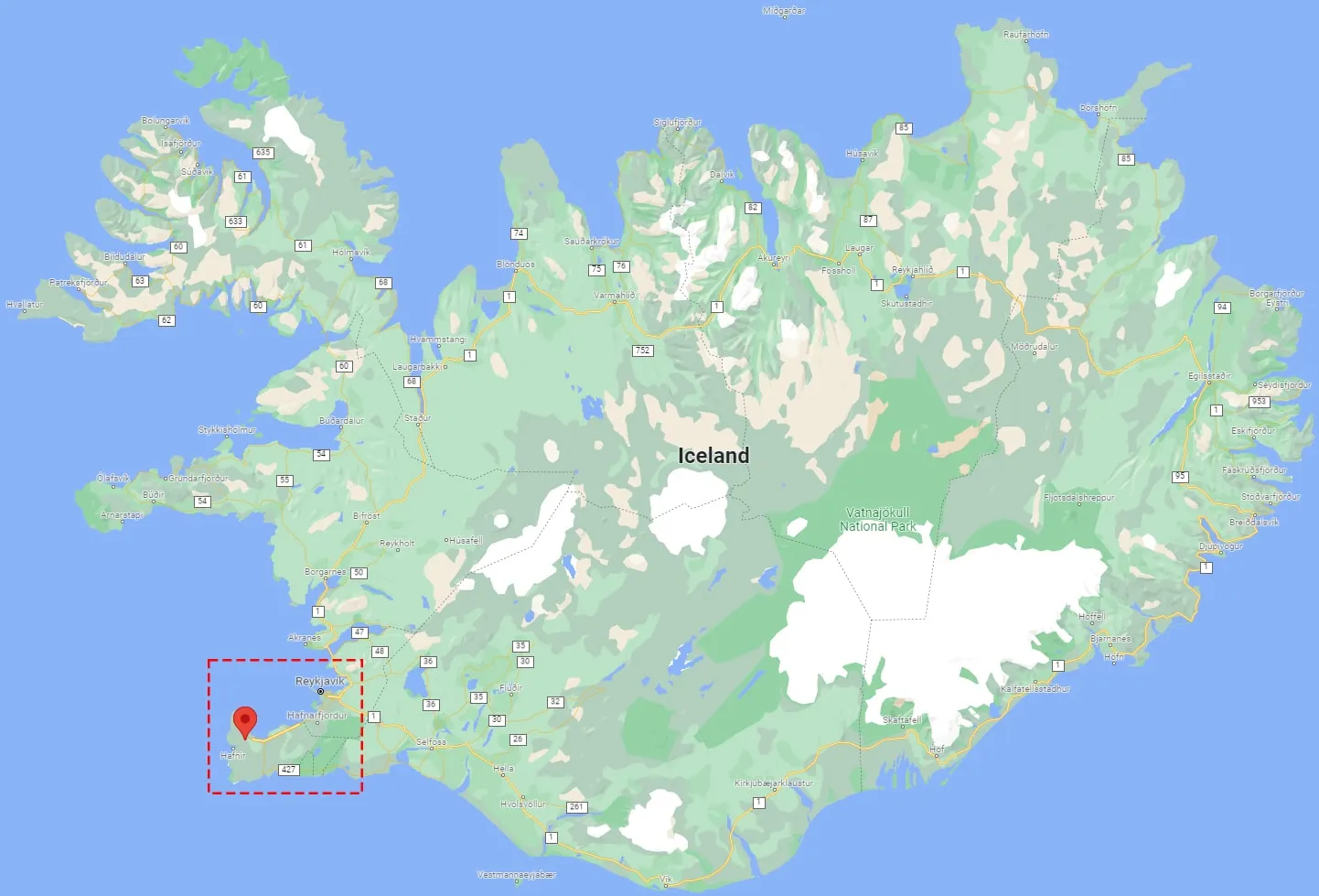 Mapa del centro de datos Verne Global Islandia