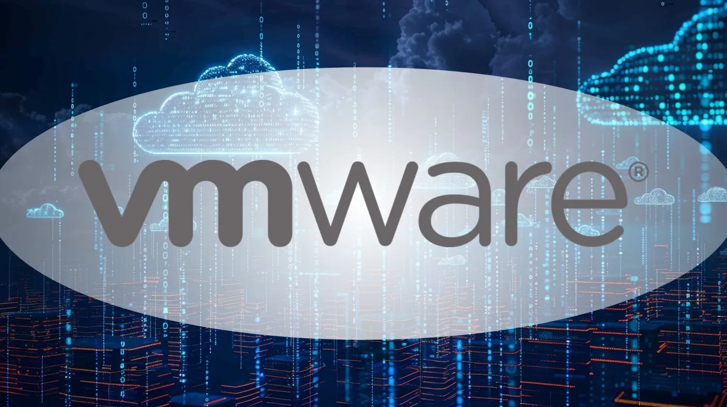 Fondo de centro de datos de nube digital VMware con infraestructura de lluvia de código binario