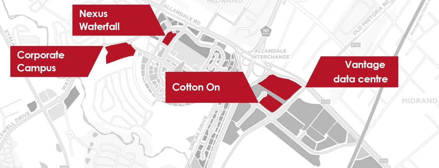 Mapa de centros de datos de Waterfall City Vantage