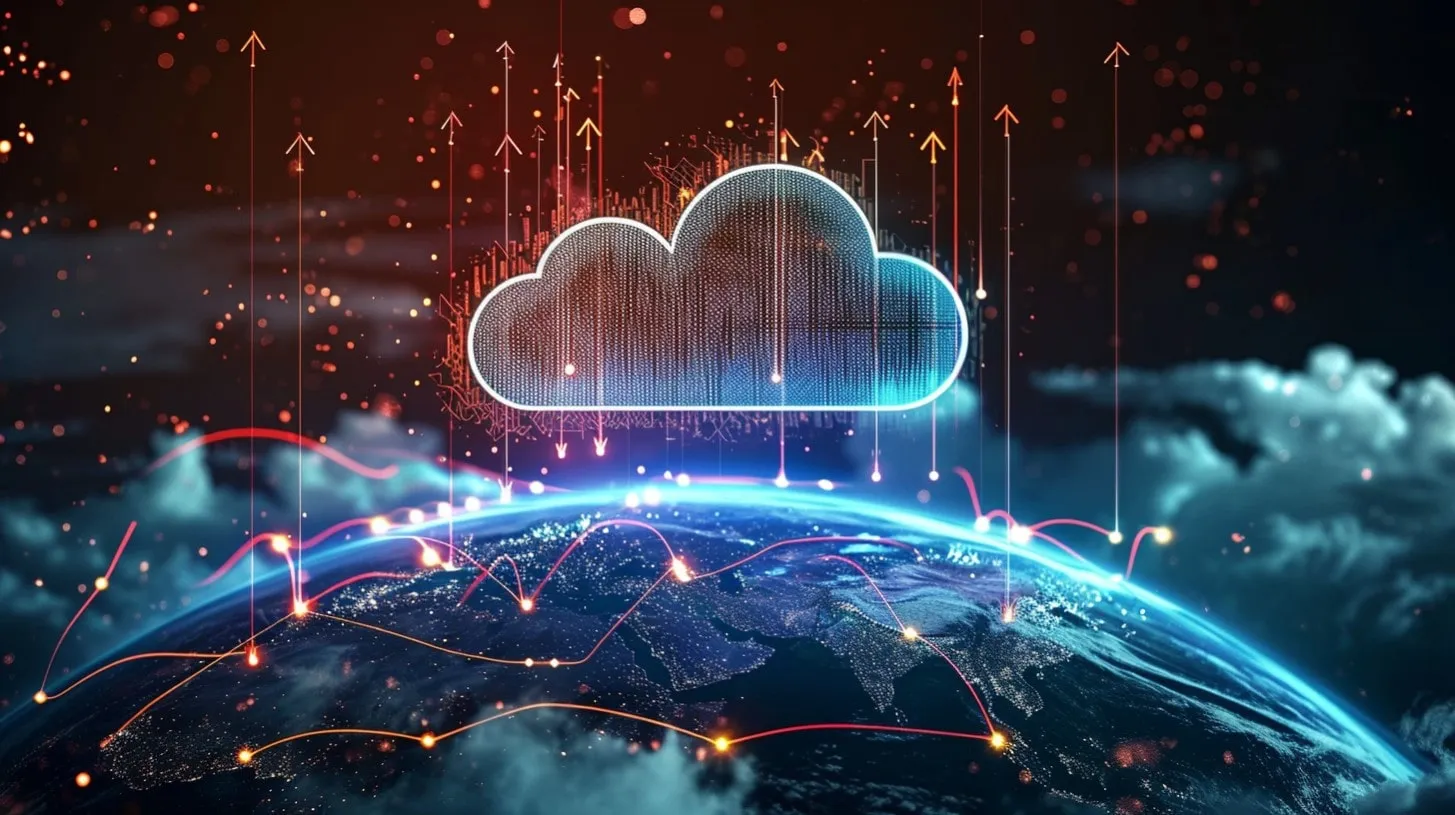 La hiperescala forma la columna vertebral de la computación digital en la nube sobre la Tierra durante la noche