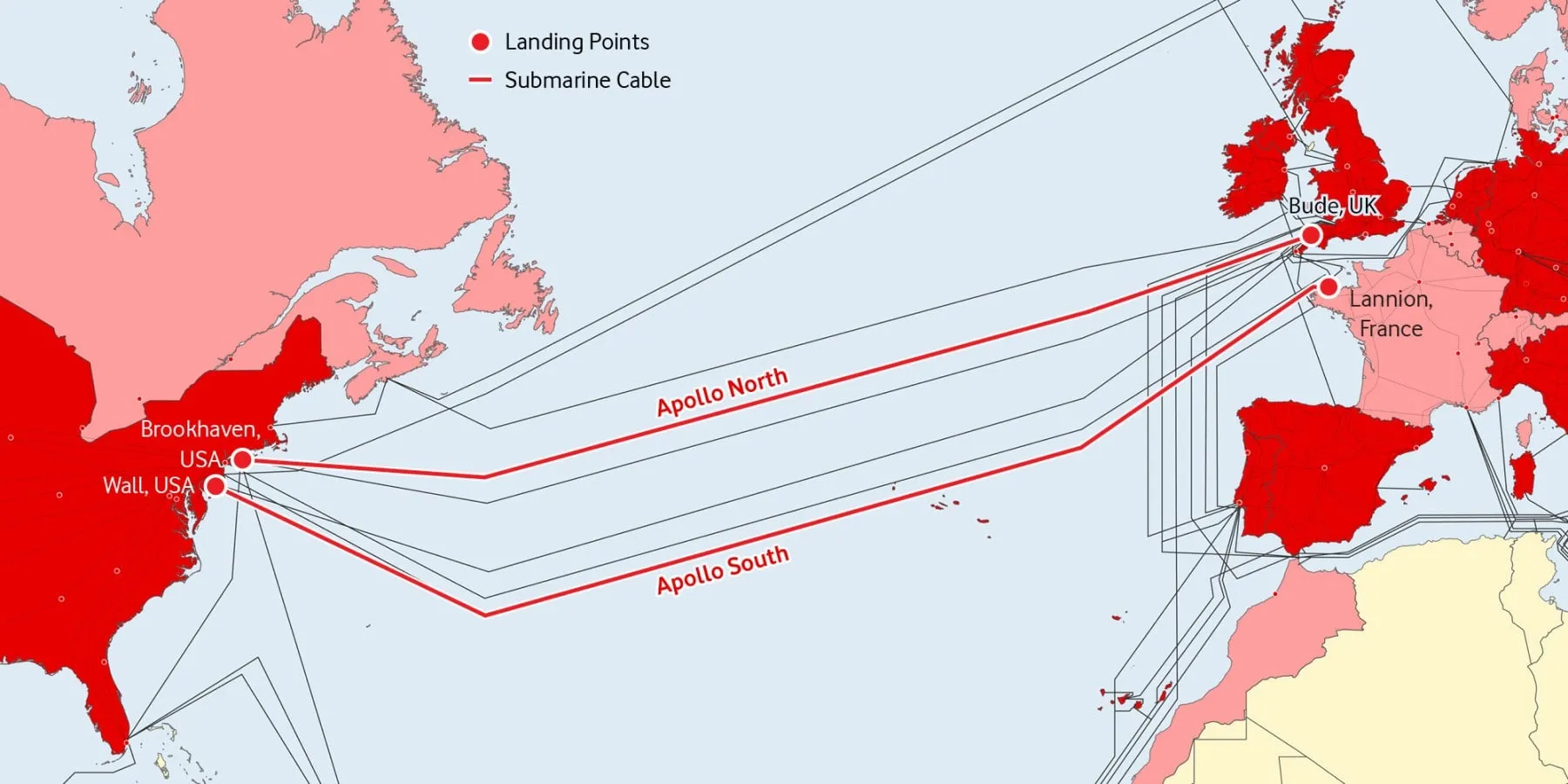 Mapa del sistema de cable submarino Apollo