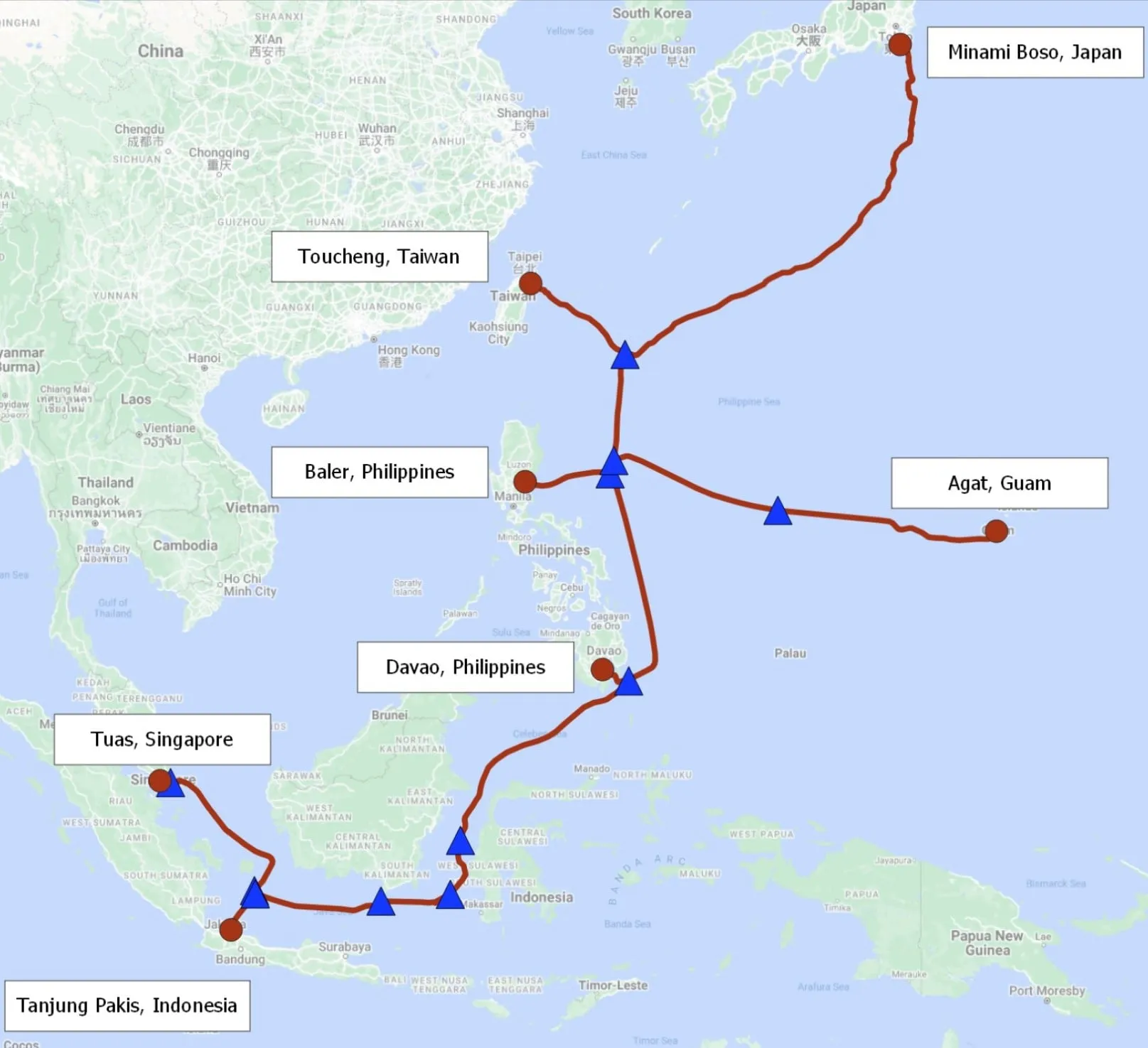 Mapa del sistema de cable submarino Apricot