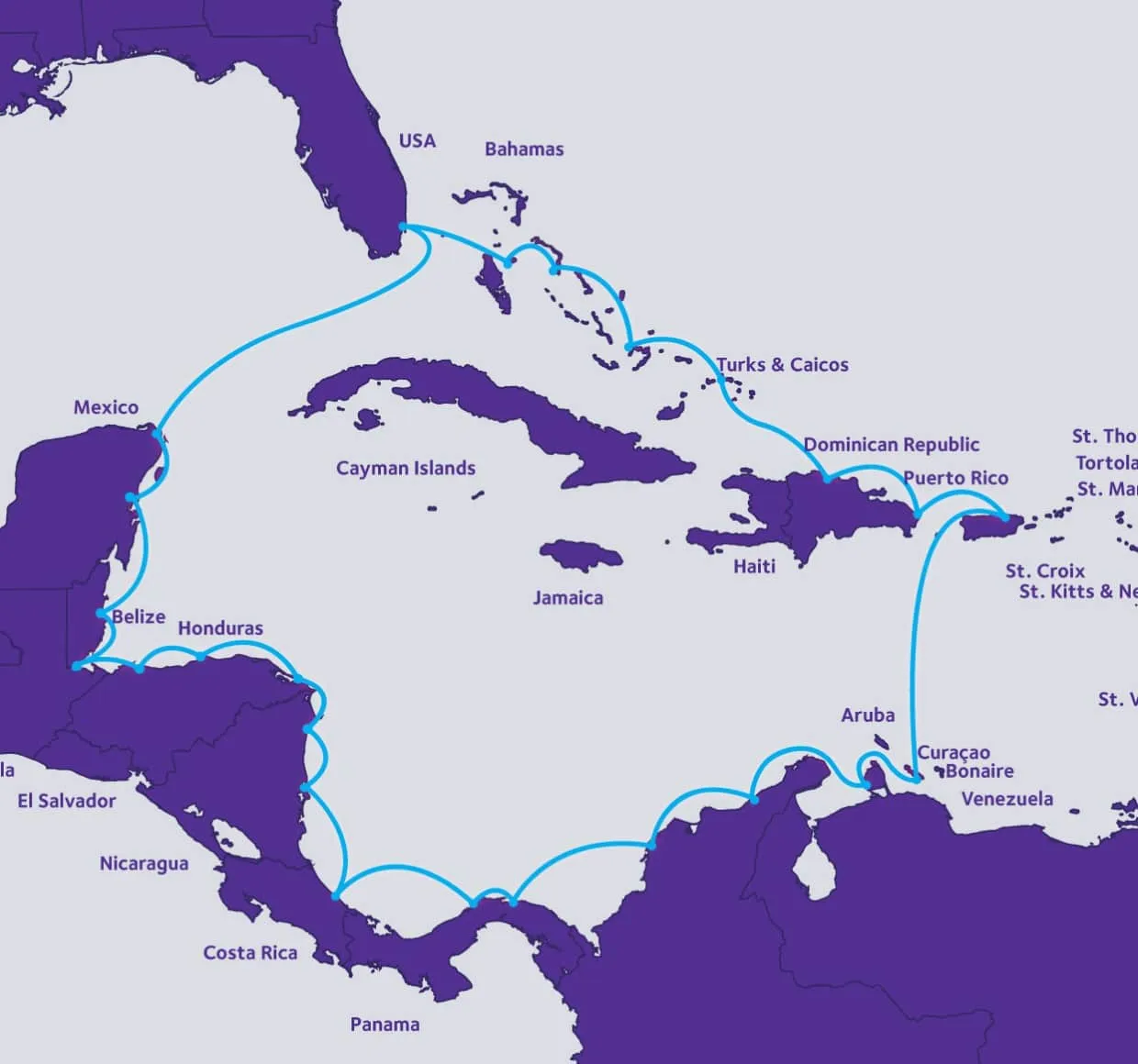 Mapa del sistema de cable submarino ARCOS-1