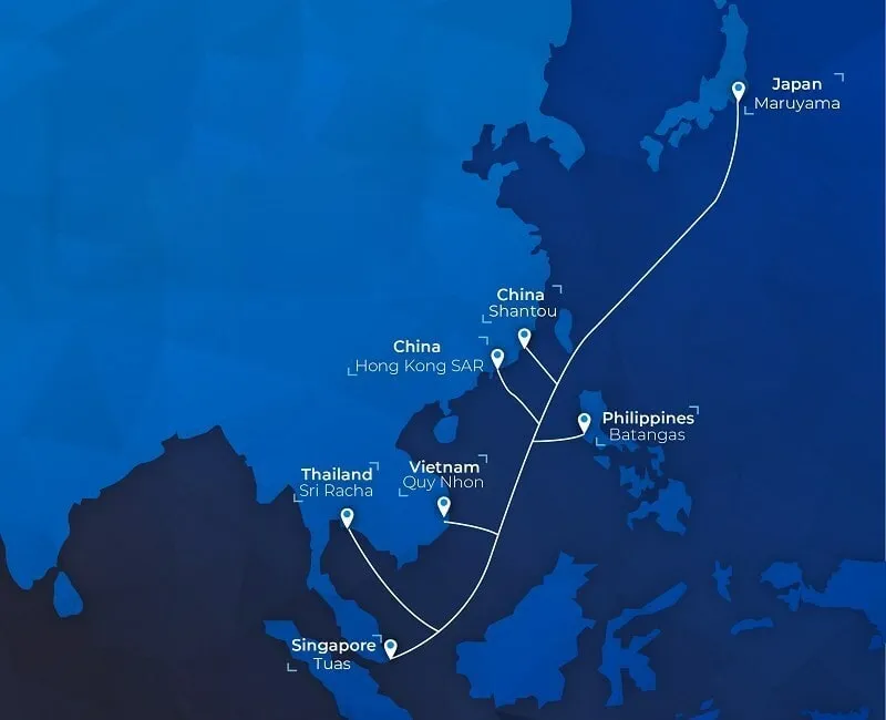 Mapa del sistema de cable submarino ADC de Asia Direct Cable