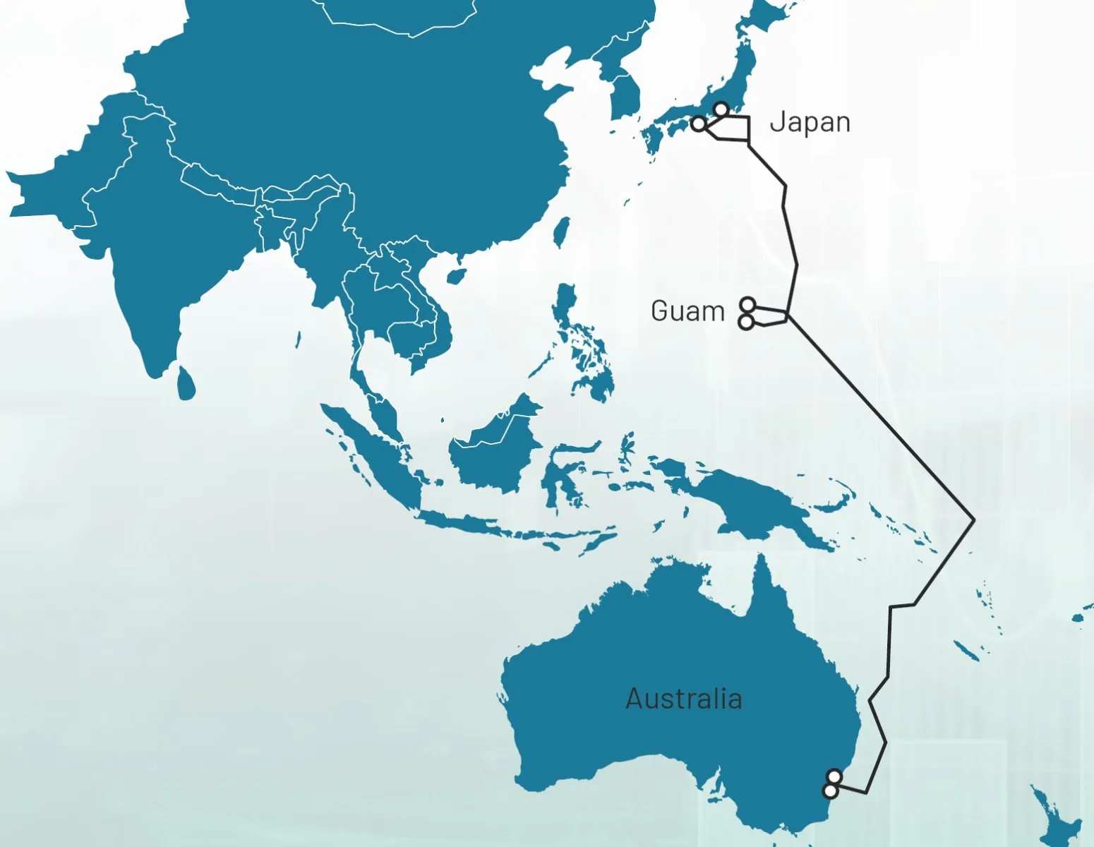 Mapa del sistema de cable submarino AJC de Australia-Japan Cable