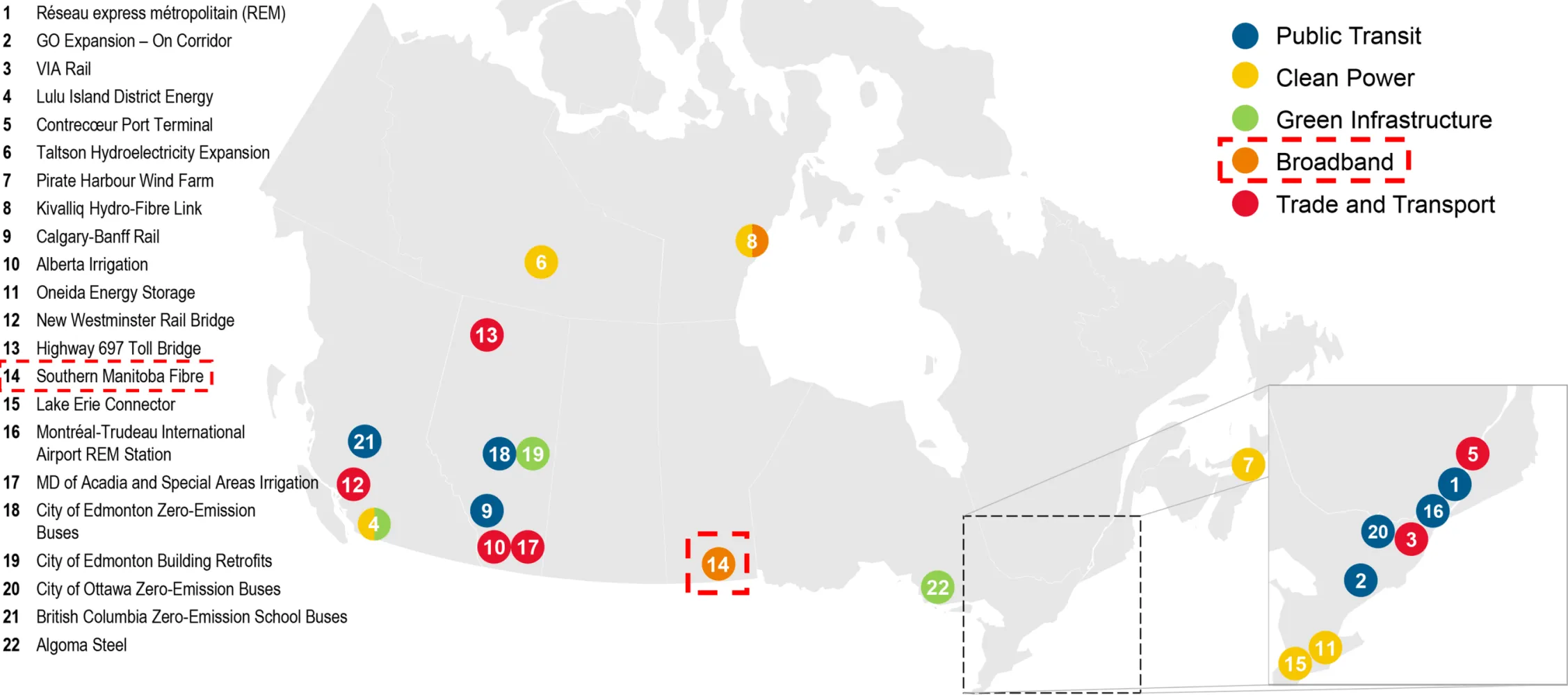 Mapa del Banco de Infraestructura de Canadá Proyecto de Fibra de Manitoba