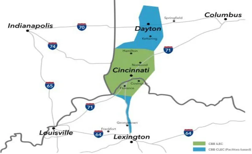 Mapa de la red Cincinnati Bell Midwest