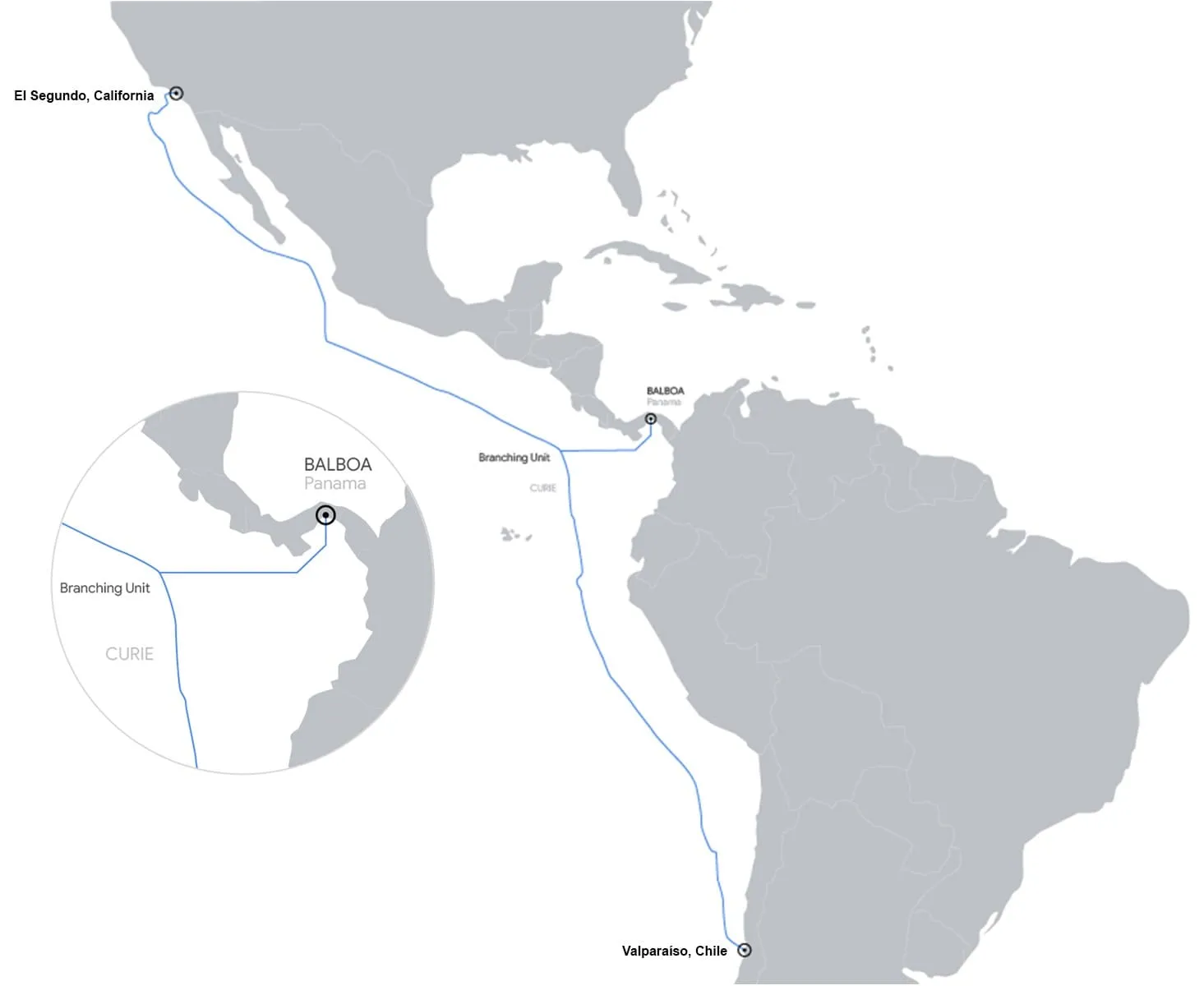 Mapa del sistema de cable submarino Curie