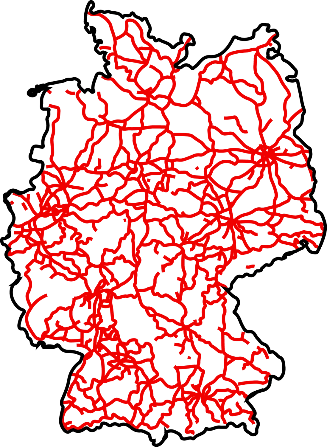 Mapa de Alemania de la red de fibra oscura de banda ancha DB