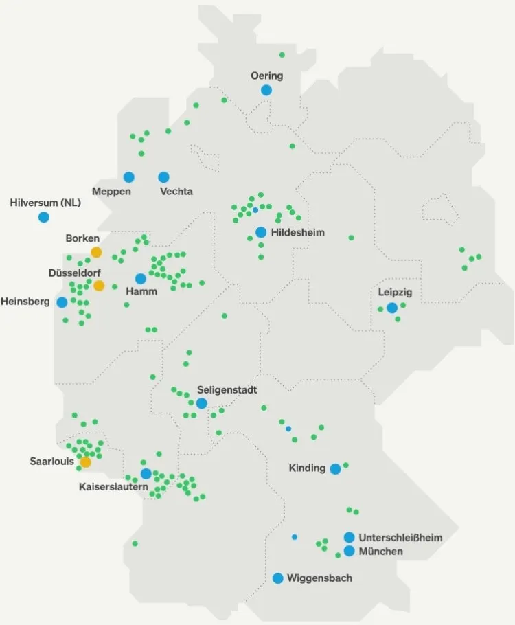 Mapa de la red de fibra de Deutsche Glasfaser Alemania