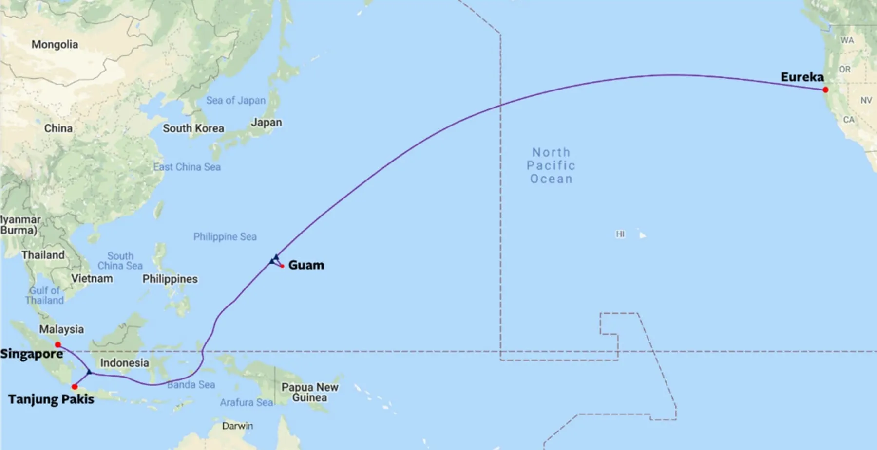 Mapa del sistema de cable submarino Echo