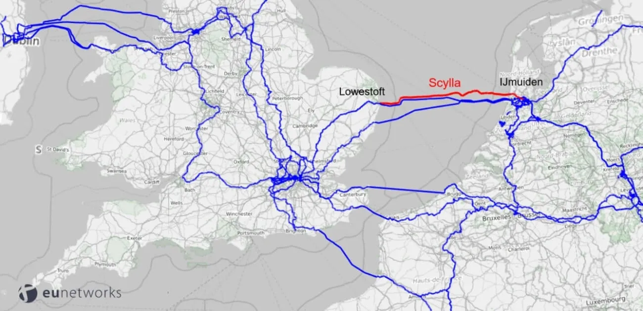 Mapa del cable submarino euNetworks Scylla