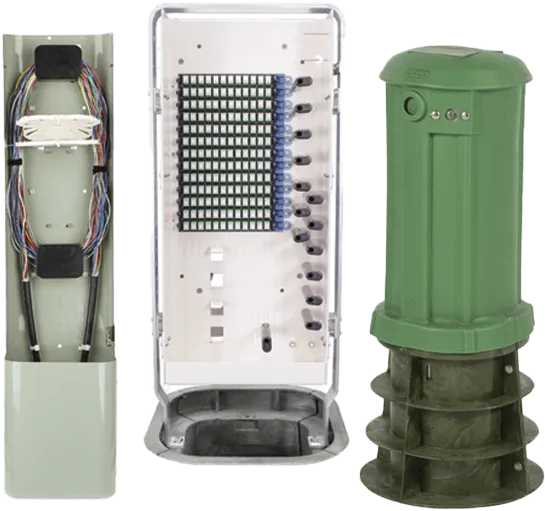 Pedestales e insertos de fibra para punto de caída de fibra