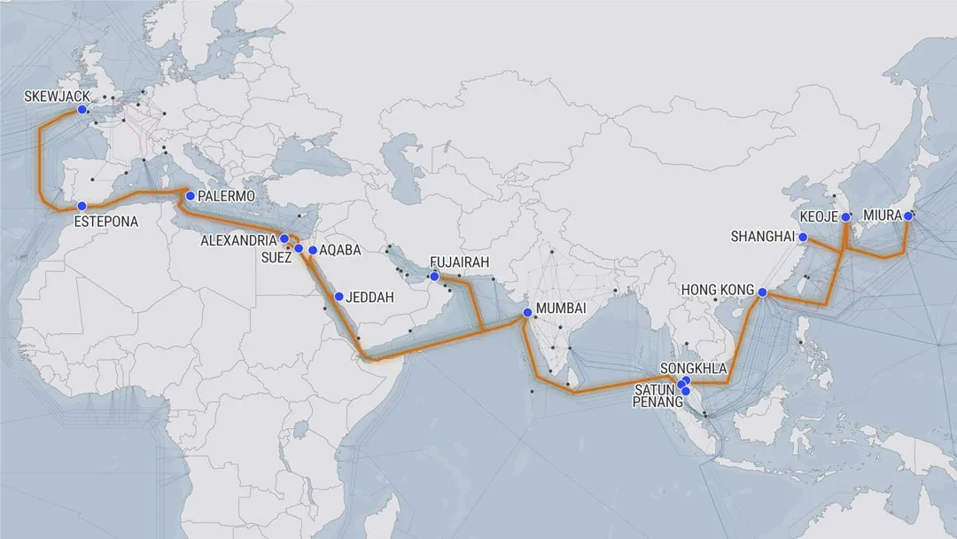 FLAG Europa Asia (FEA) Global Cloud Xchange (GCX) Mapa de cables submarinos