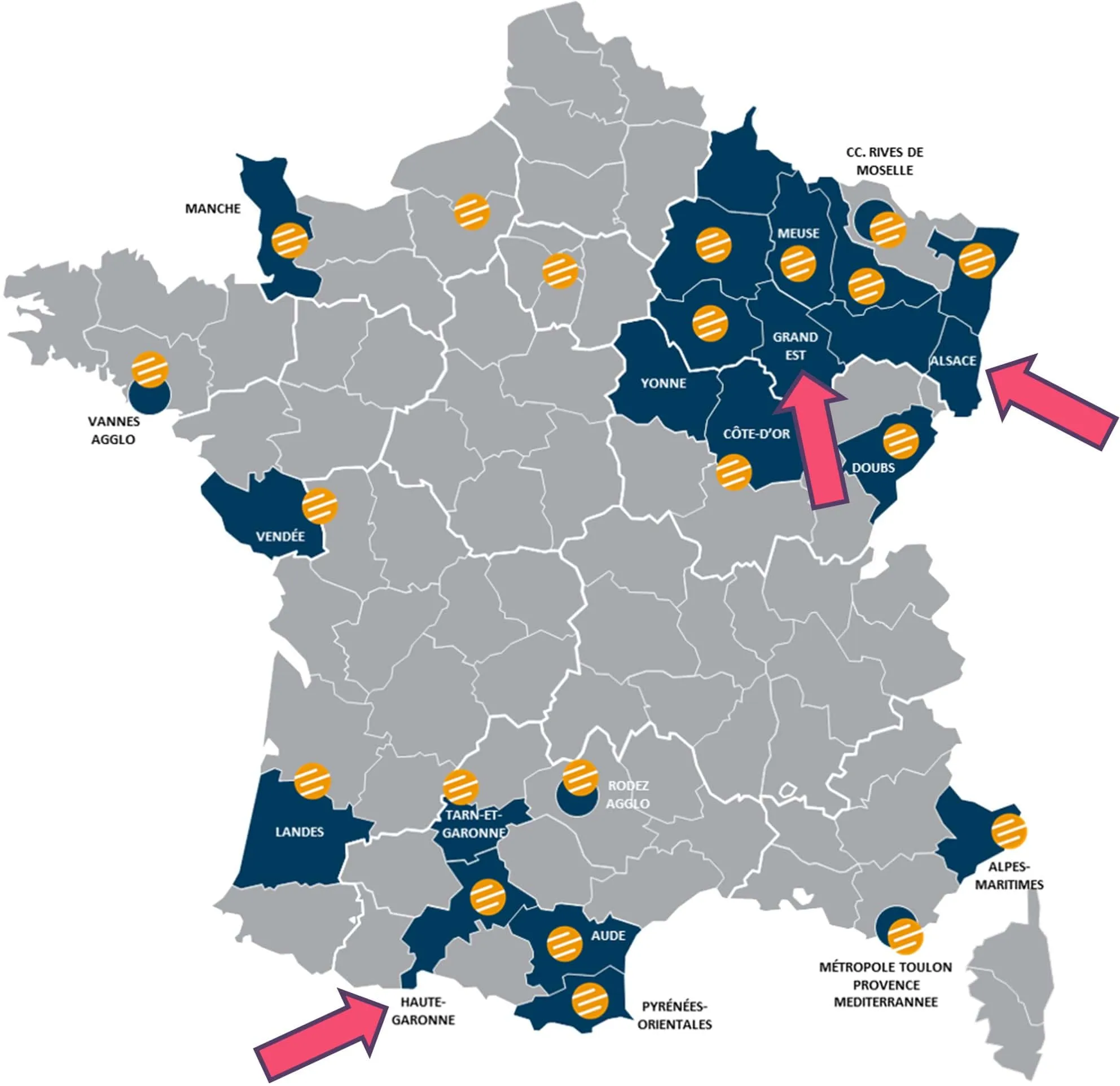 Mapa de concesiones FTTH de Francia Rosace Losange Fiber 31