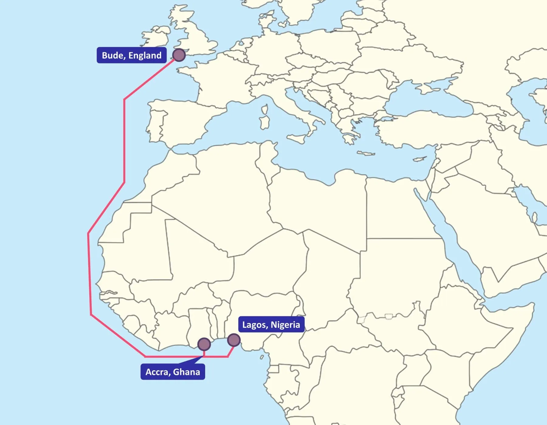 Mapa del sistema de cable submarino Globacom-1 Glo-1