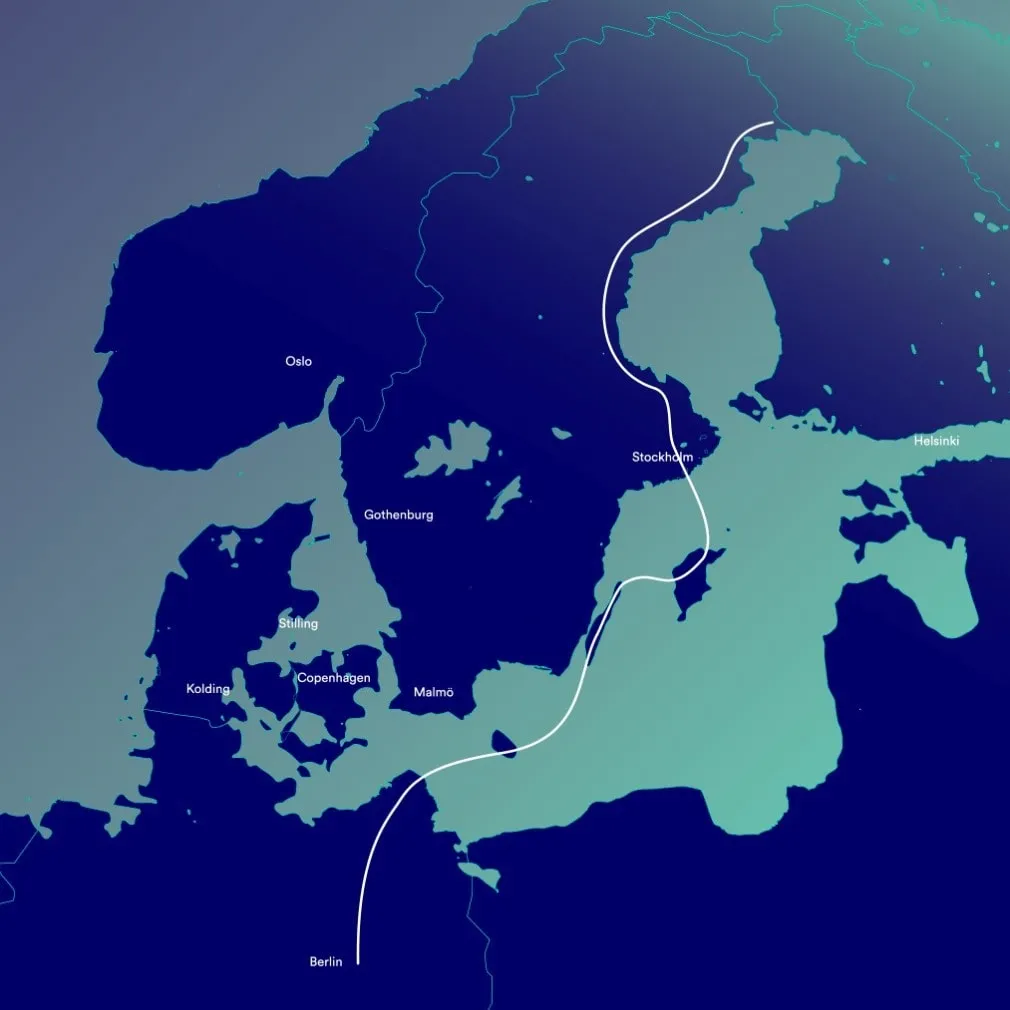 Ruta de Fibra GlobalConnect Suecia Berlín Alemania