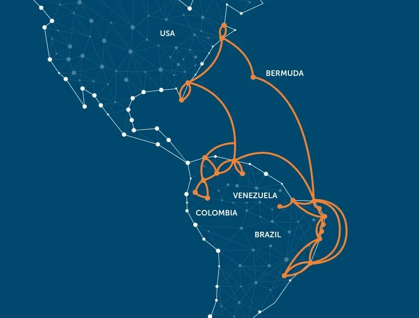 Mapa del sistema de cable submarino GlobeNet