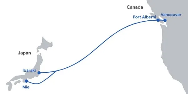 Mapa del cable submarino Google Cloud Topaz