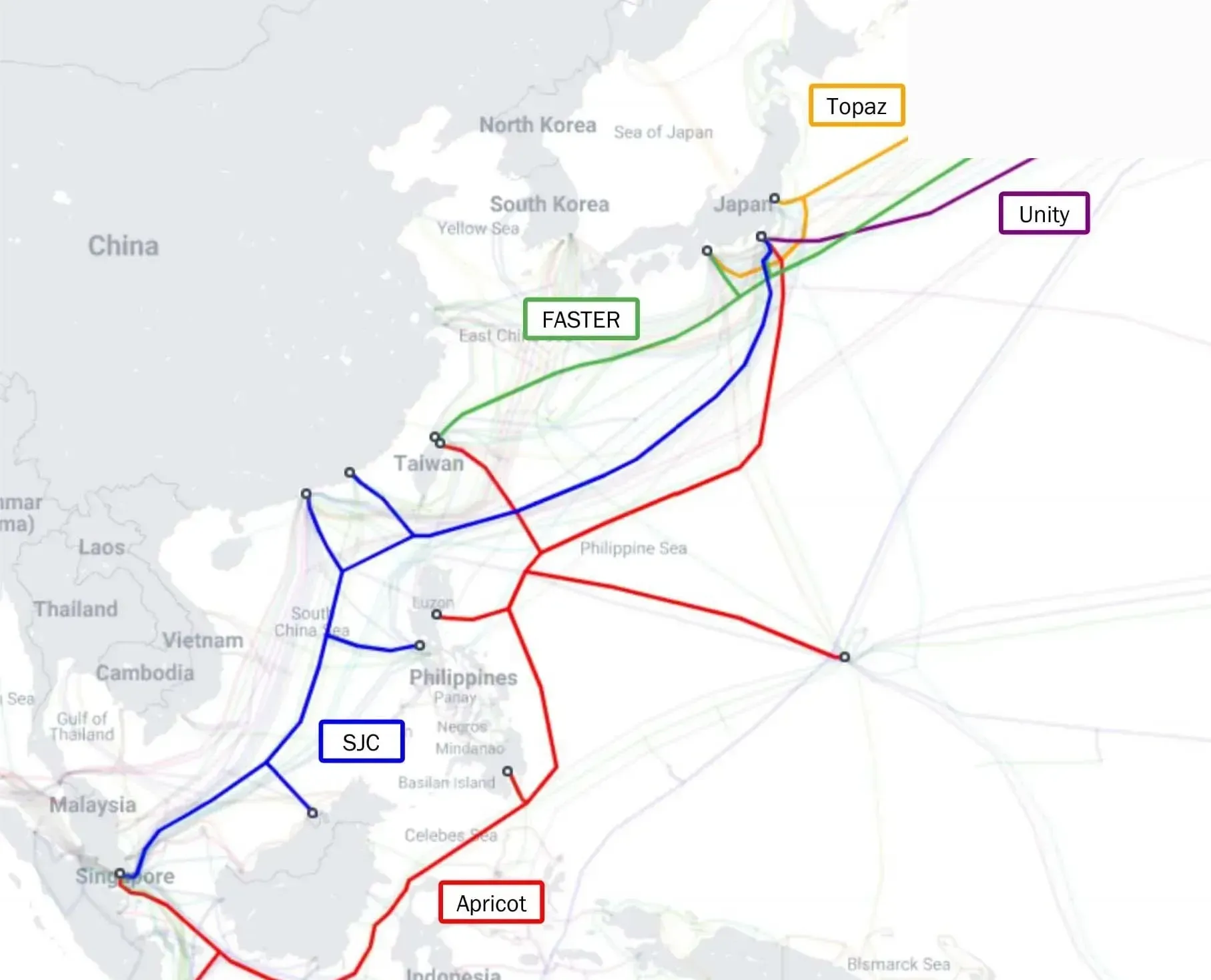 Mapa de Japón de Google Subsea Cable Investments