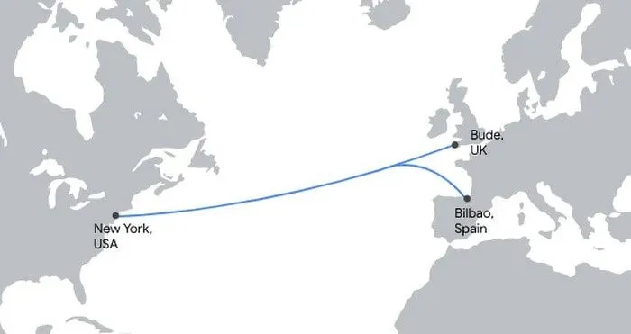Mapa del sistema de cable submarino Grace Hopper