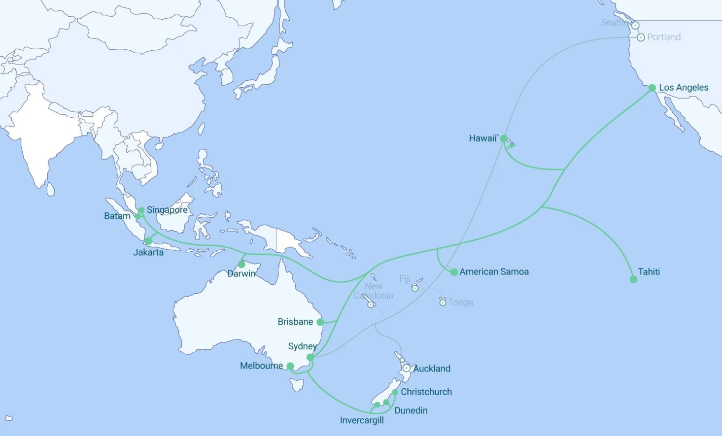 Mapa del sistema de cable submarino Hawaii Nui