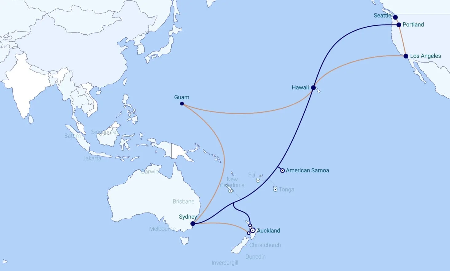 Mapa del sistema de cable submarino de Hawaii
