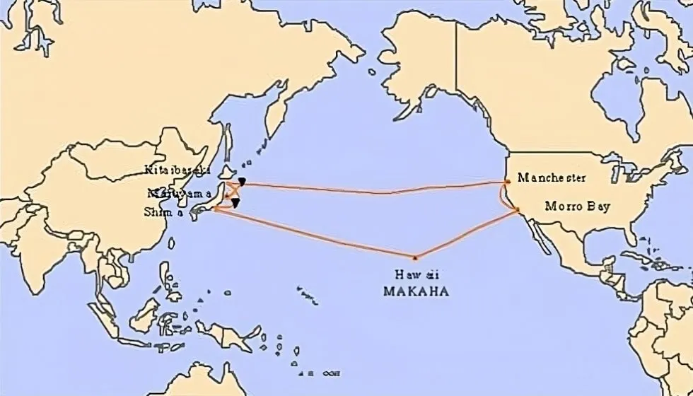 Japón-EE.UU. Mapa del sistema de cable submarino JUS de Cable Network