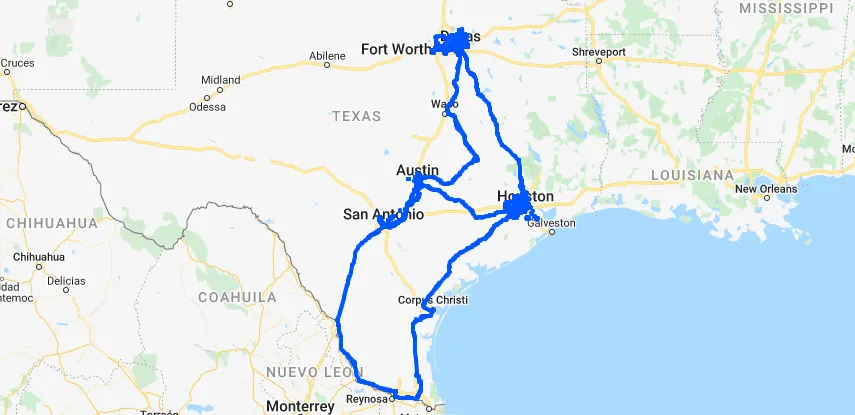 Mapa de Texas de redes de fibra LOGIX