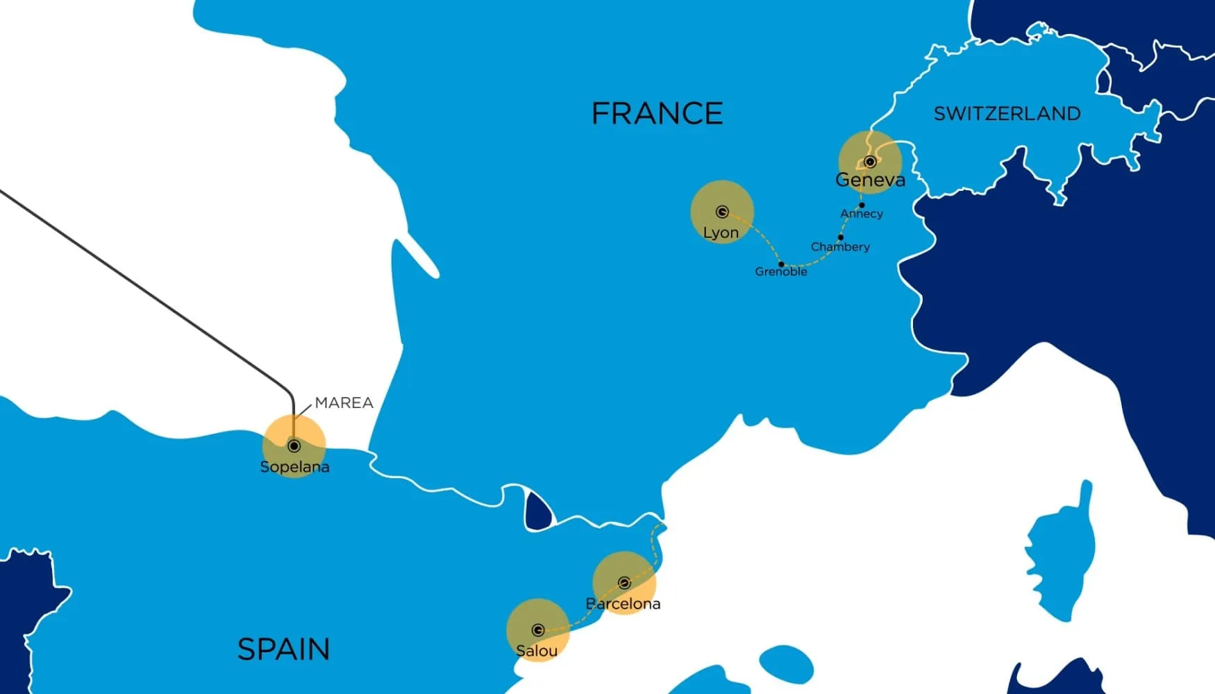 Mapa de Expansión de Fibra Lumen Francia Suiza España