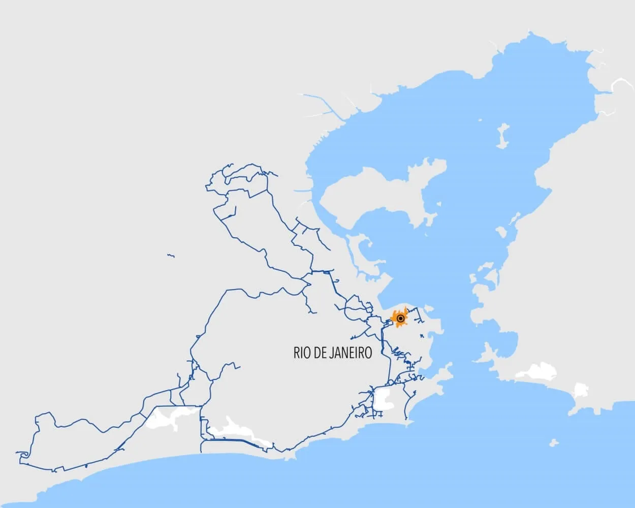 Mapa de la red de fibra de NB Telecom Río de Janeiro