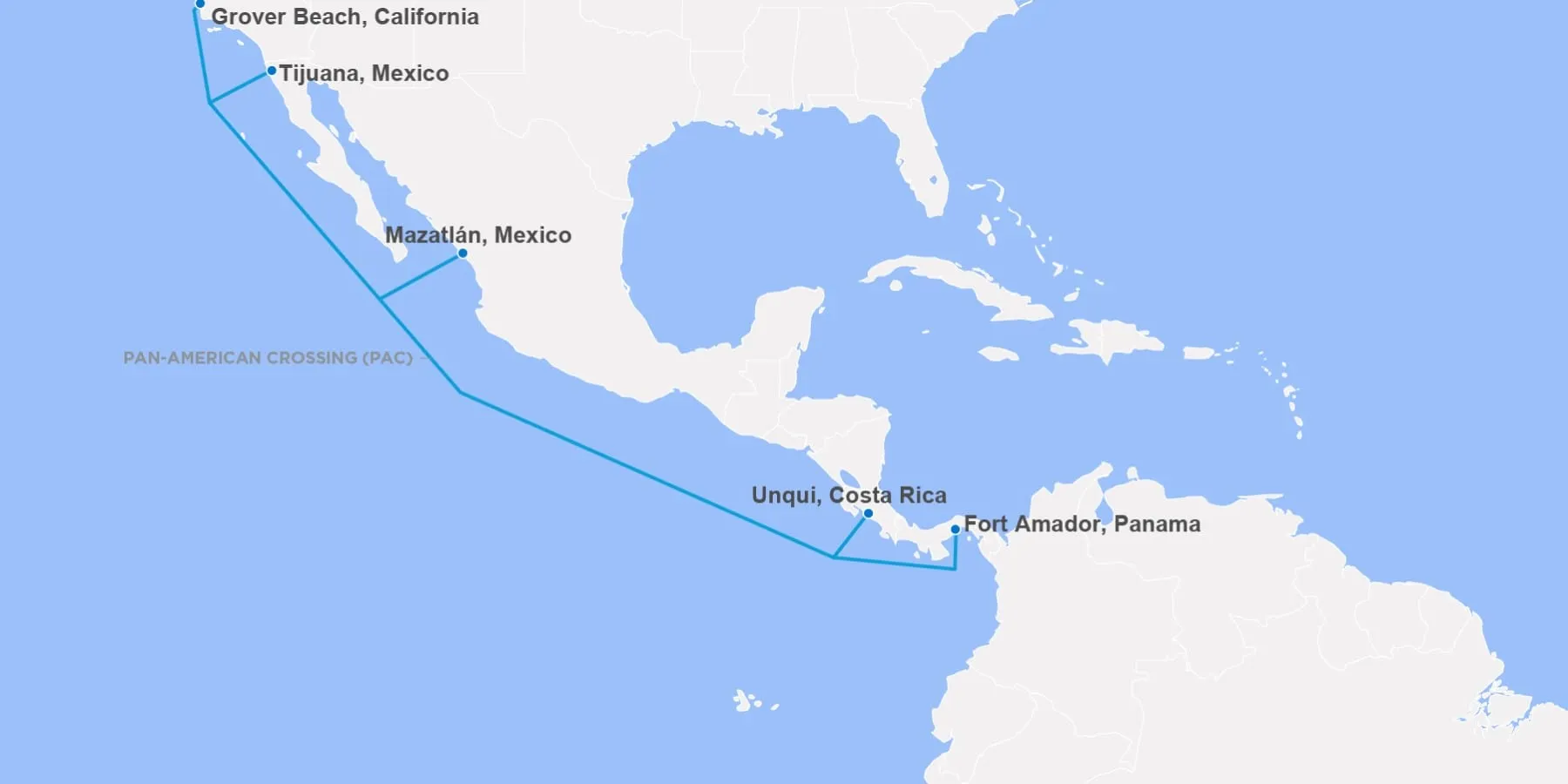 Mapa del Sistema de Cable Submarino Pan-American Crossing PAC