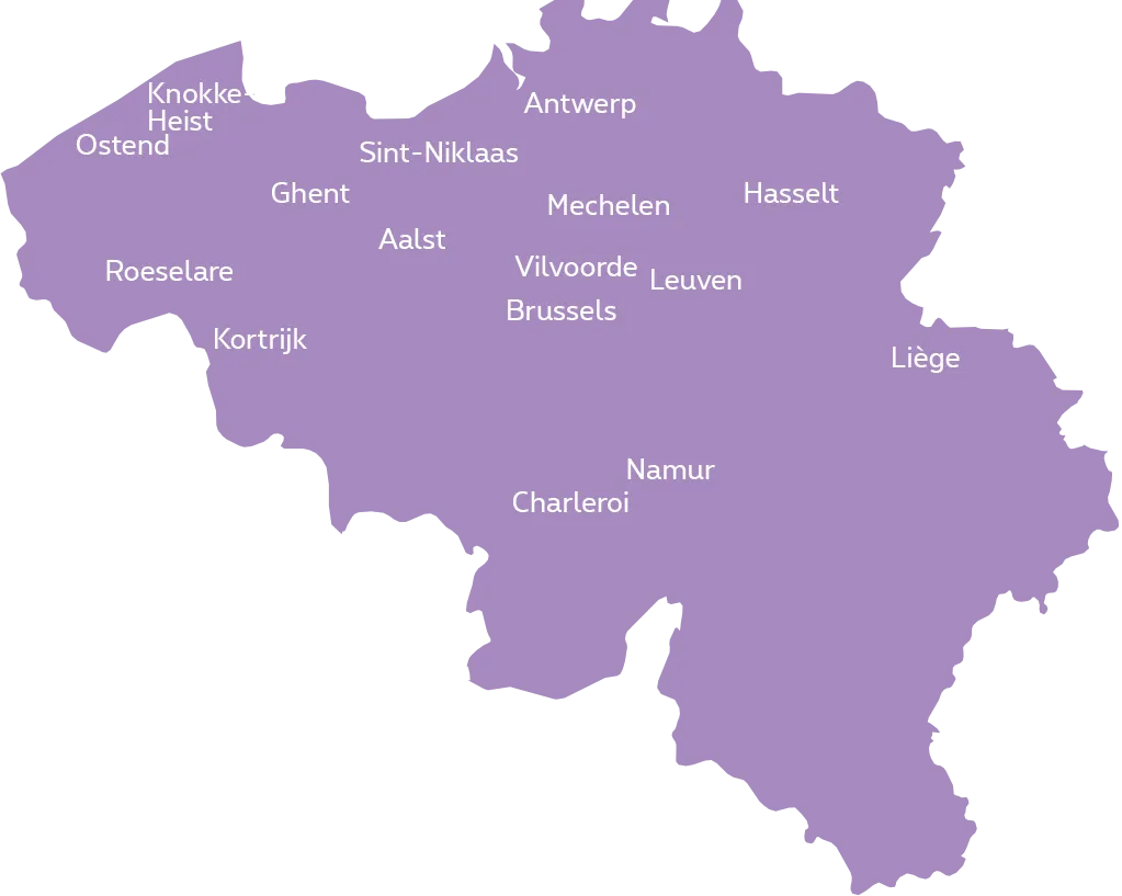Mapa de cobertura de fibra de Proximus Bélgica