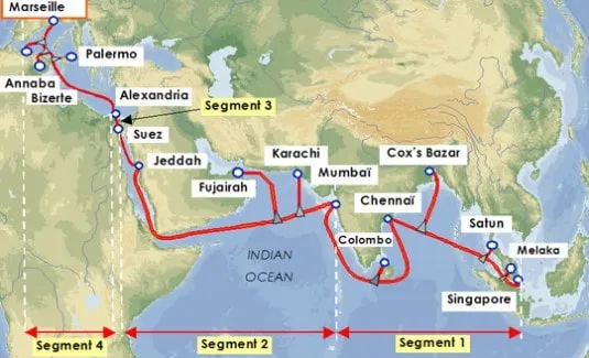 Mapa del sistema de cable submarino SEA-ME-WE 4