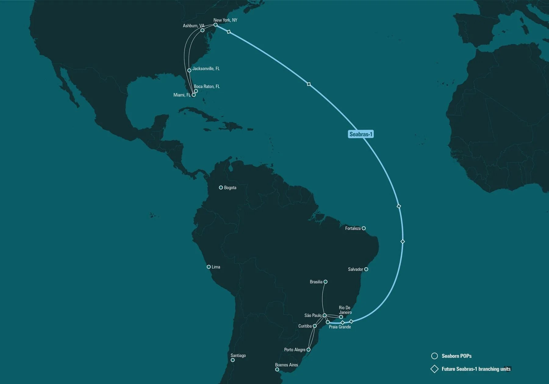 Mapa del sistema de cable submarino Seabras-1