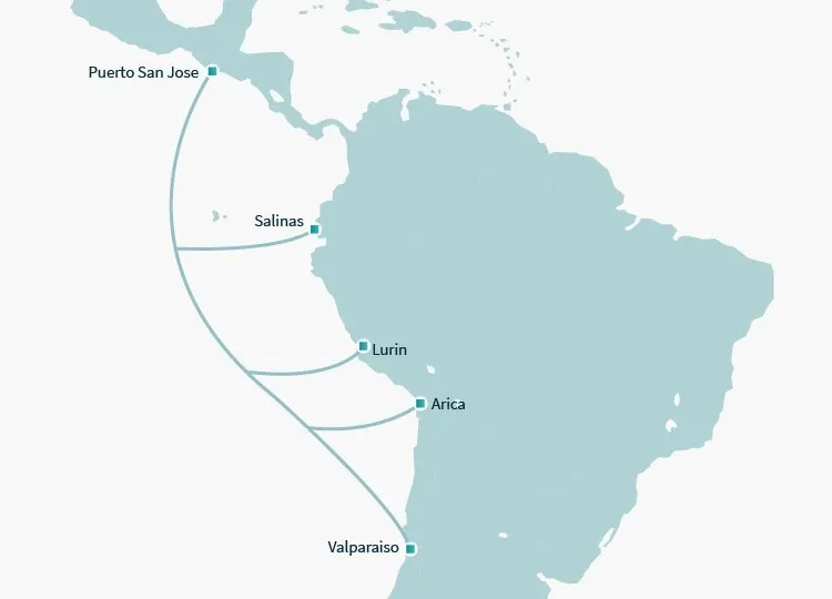 Sistema de Cable del Pacífico Sur SPSC Mapa del Sistema de Cable Submarino Mistral