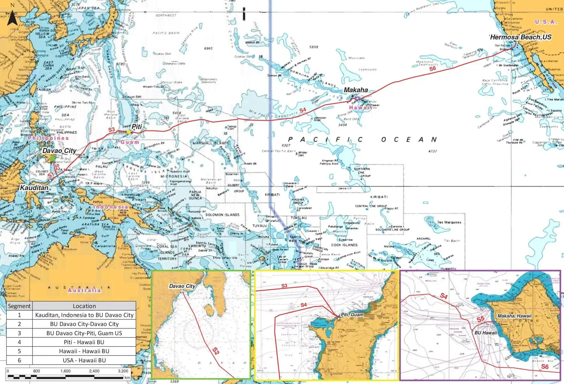 Mapa del sistema de cable submarino Sudeste Asiático-Estados Unidos SEA-EE.UU.