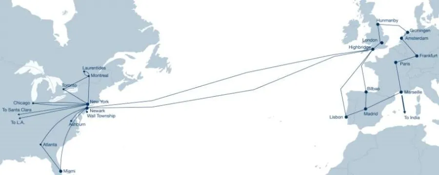Mapa del Sistema de Cable Submarino del Atlántico TGN