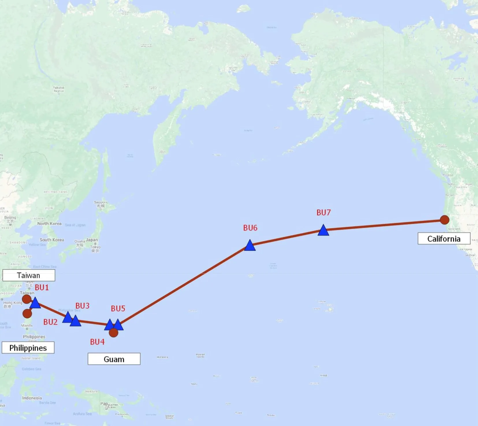 Mapa de ruta del cable submarino TPU