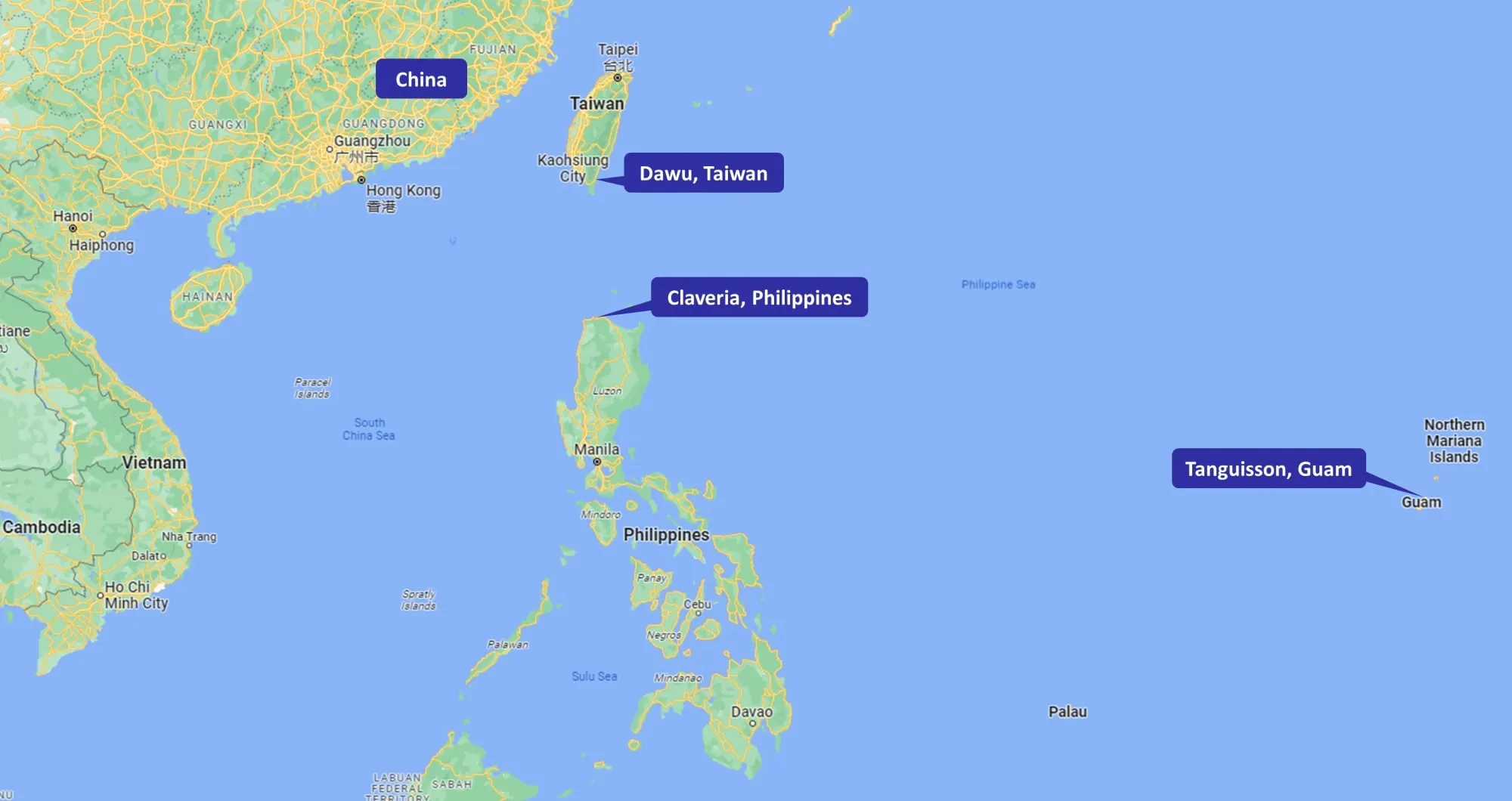 TPU Subsea Cable Taiwán Filipinas Guam China Mapa de aterrizaje