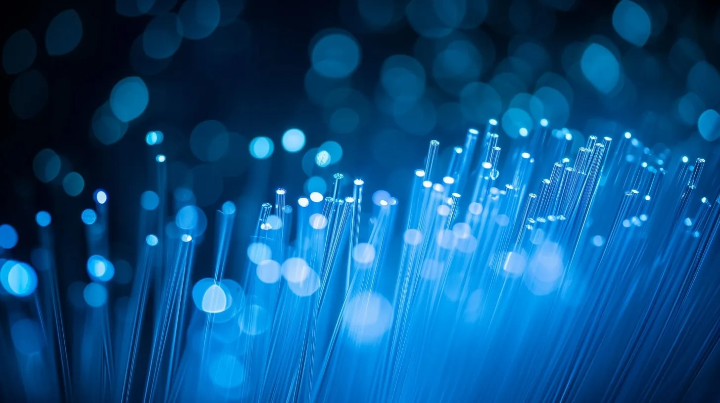 Vista de primer plano de la infraestructura de la tecnología de cable de fibra óptica XGS-PON