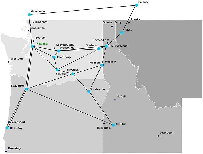 Mapa de fibra Ziply Enterprise