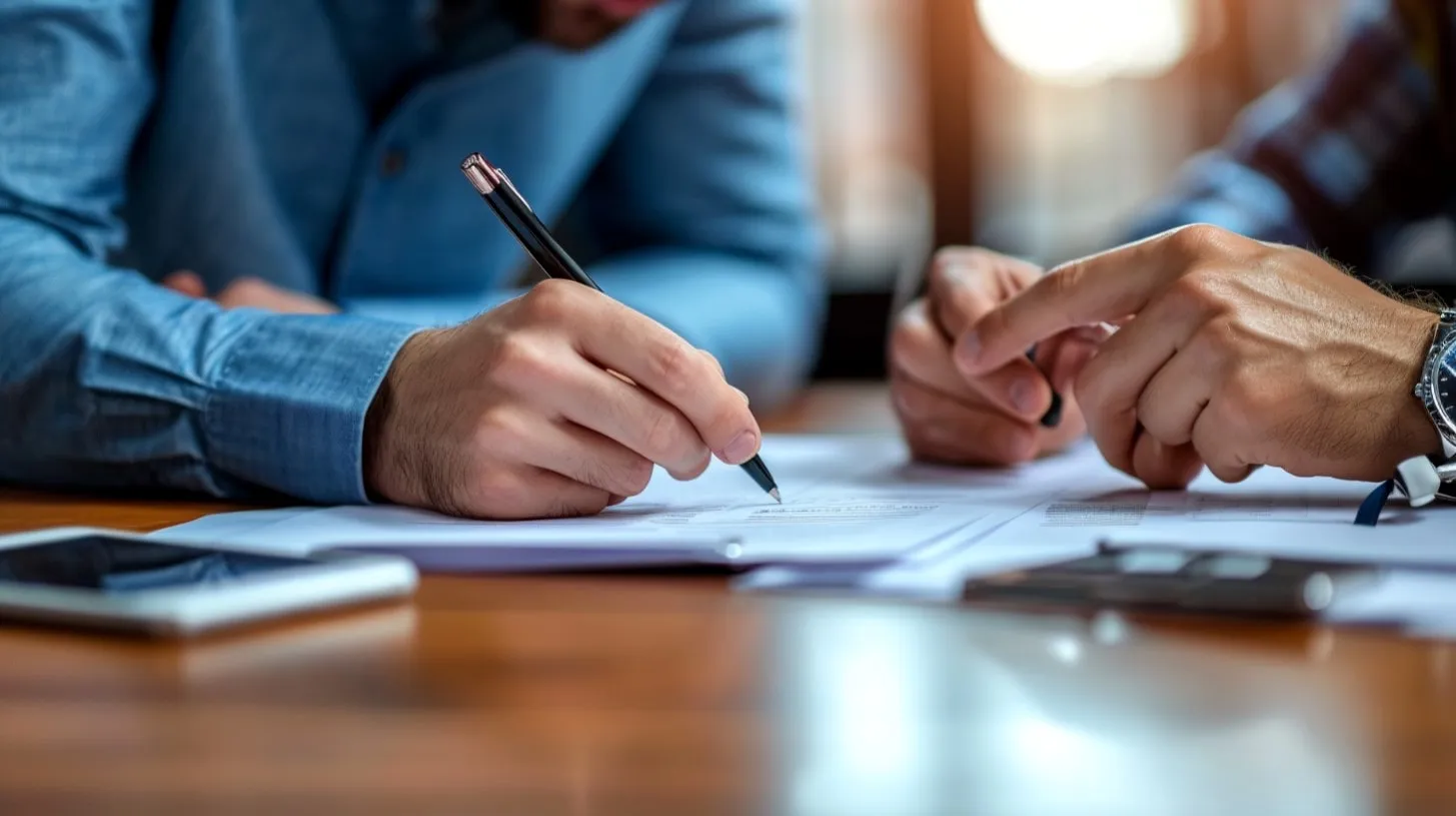 Tarifas de arrendamiento de torres celulares representadas por dos personas en la mesa negociando en una reunión