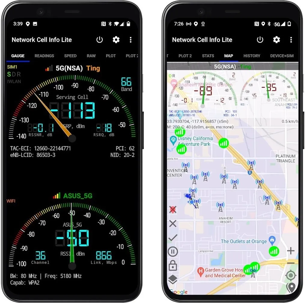 Funciones de información de red celular en el teléfono