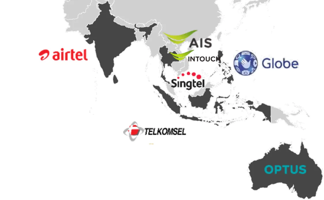 Mapa de la cartera de operadores de telecomunicaciones móviles del Grupo Singtel