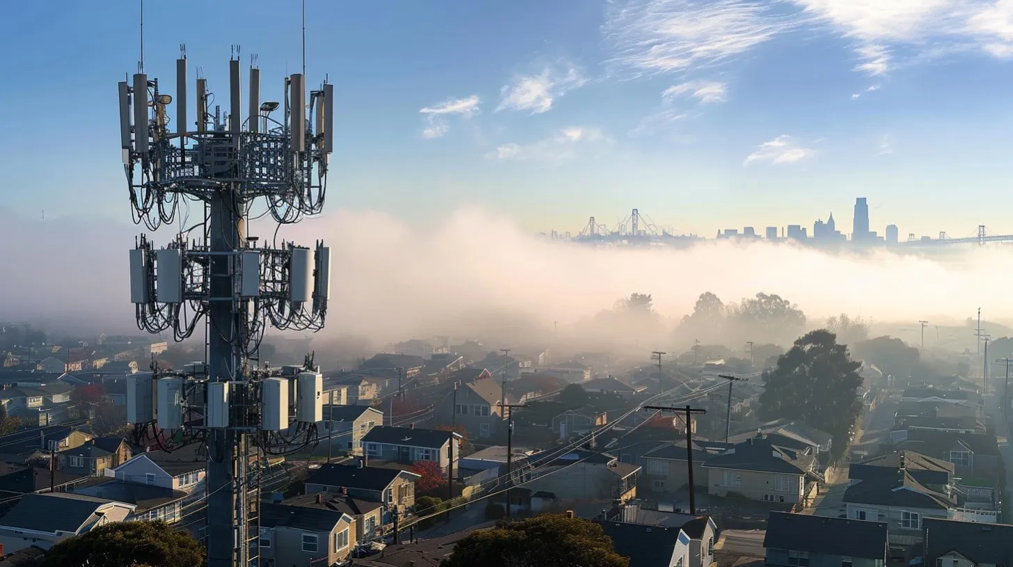 ¿Qué es un arrendamiento de torre celular con el fondo de un paisaje urbano brumoso?