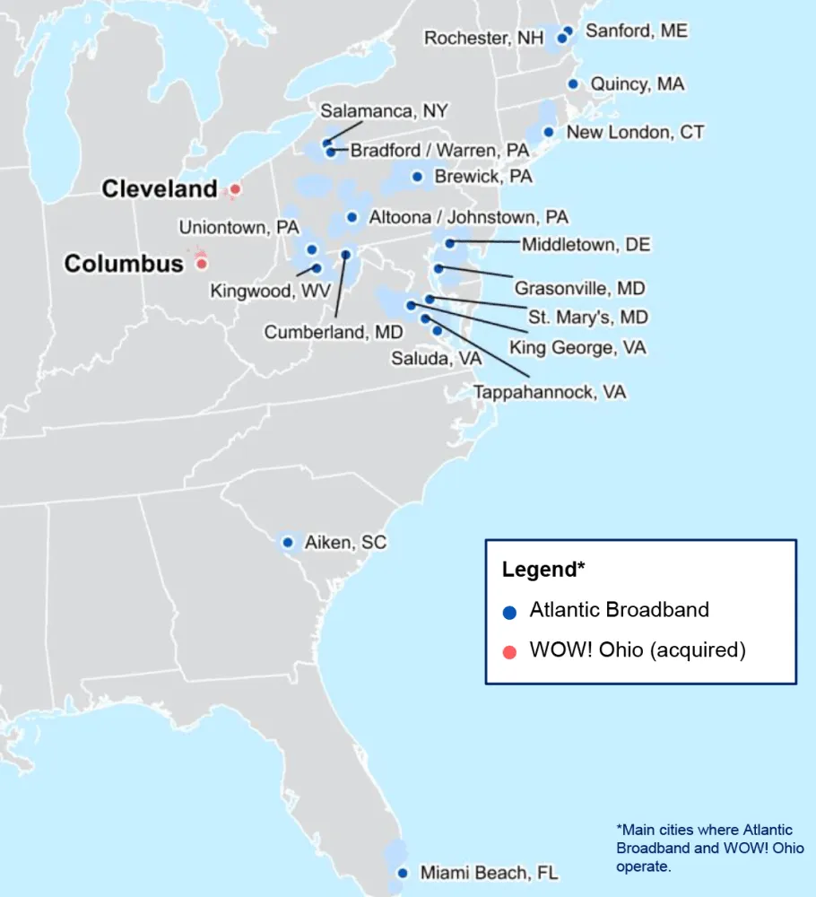 Mapa de cobertura de banda ancha del Atlántico, incluido Ohio